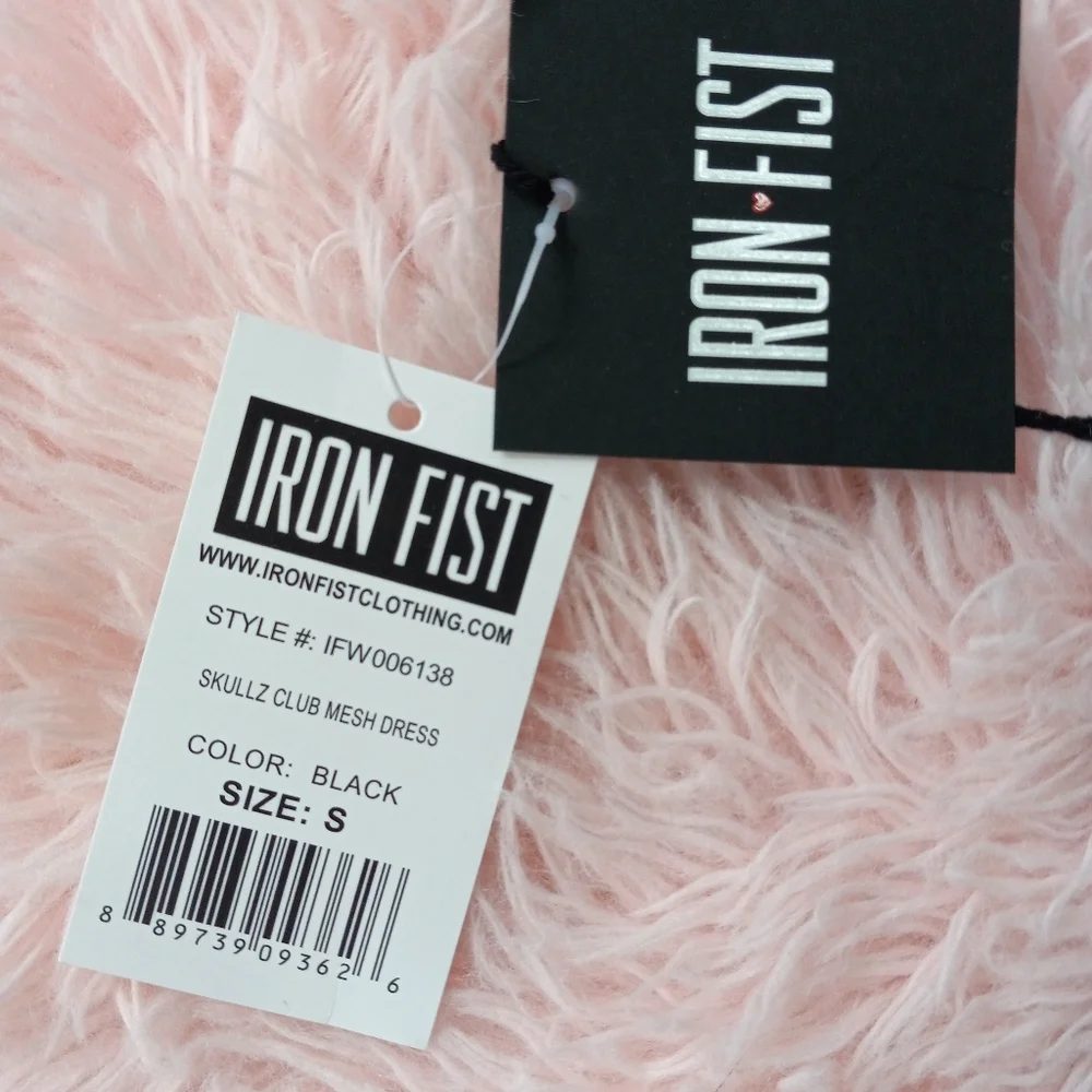 😵Fishnet overlay iron fist babydoll style "Skullz Club Mini Dress" ☠ Gothic nwt - Picture 3 of 16